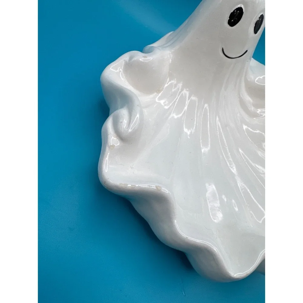 Vintage 70s 80s Halloween Candy Dish‎ Bowl Ceramic Ghost Painted Face